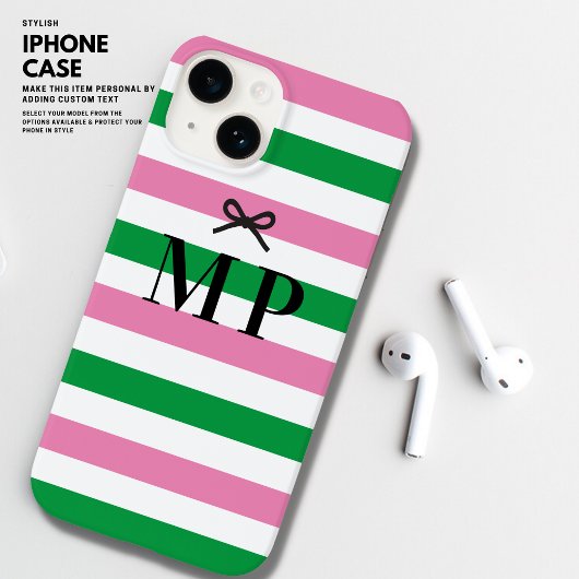 Fett farbig, einfach rosa und grüne Bow-Monogramm Case-Mate iPhone Hülle