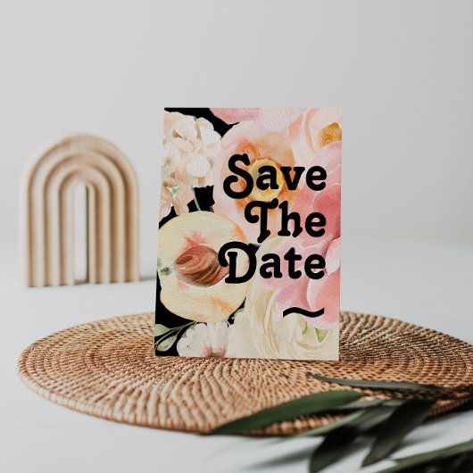 Fett farbige schwarze Floral Save the Date Postkar Einladungspostkarte