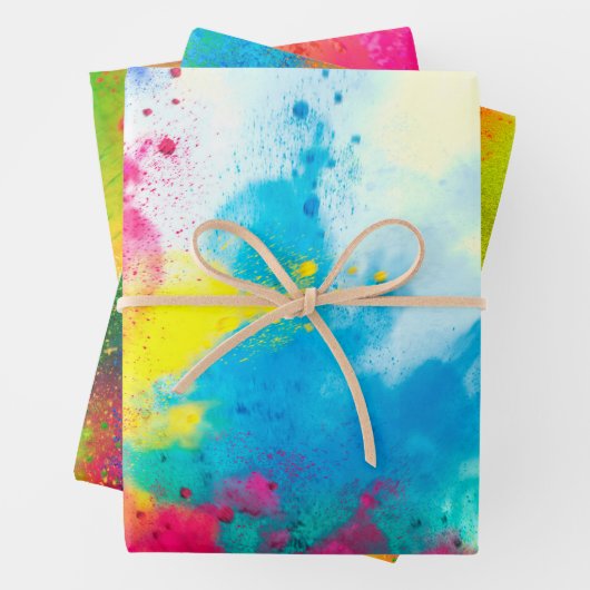 Fett farbiges Dusty Rainbow Hues Trio-Muster Geschenkpapier Set (Beispiel)