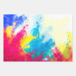 Fett farbiges Dusty Rainbow Hues Trio-Muster Geschenkpapier Set