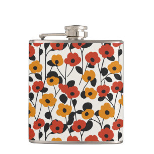 Fett Floral Muster rot, orange und schwarz Flachmann