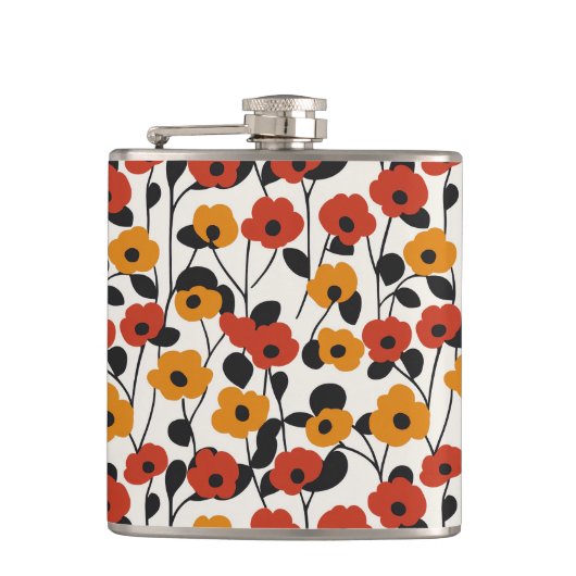 Fett Floral Muster rot, orange und schwarz Flachmann (Vorderseite)