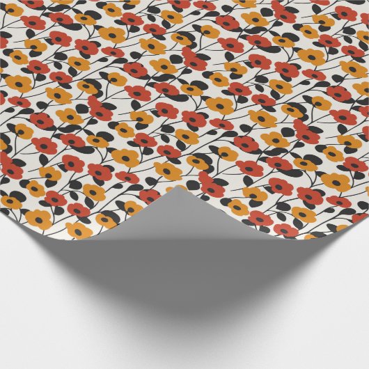 Fett Floral Muster rot, orange und schwarz Geschenkpapier (Ecke)