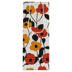 Fett Floral Muster rot, orange und schwarz Geschenktüte Für Weinflaschen