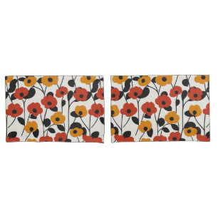 Fett Floral Muster rot, orange und schwarz Kissenbezug