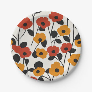 Fett Floral Muster rot, orange und schwarz Pappteller