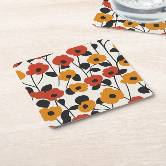 Fett Floral Muster rot, orange und schwarz Rechteckiger Pappuntersetzer (angewinkelt)
