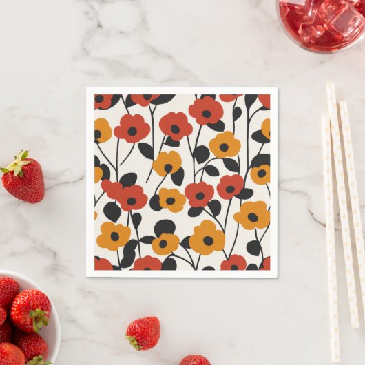 Fett Floral Muster rot, orange und schwarz Serviette (Beispiel)