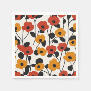 Fett Floral Muster rot, orange und schwarz Serviette