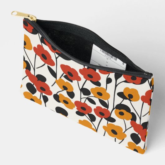 Fett Floral Muster rot, orange und schwarz Zubehörtasche (Offen)