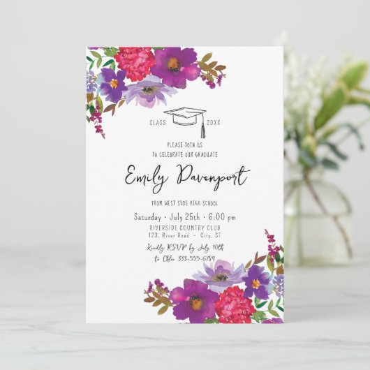 Fett floraler Abschluss 3 Fotos Einladung (Stehend Vorderseite)