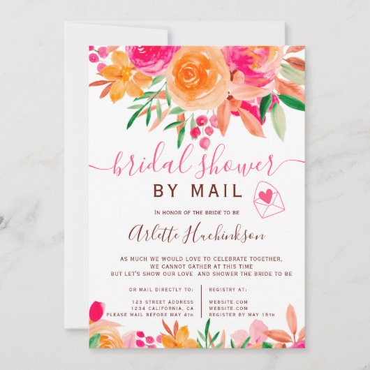 Fett florales Brautparty mit Wasserfarbe per Post Einladung (Vorderseite)