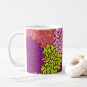 Fett florales Design in Lime Green, Pink, Lila Kaffeetasse