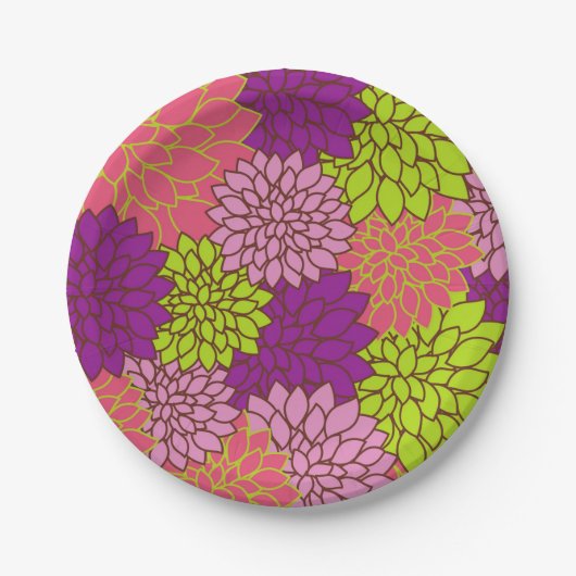 Fett florales Design in Lime Green, Pink, Lila Pappteller (Vorderseite)