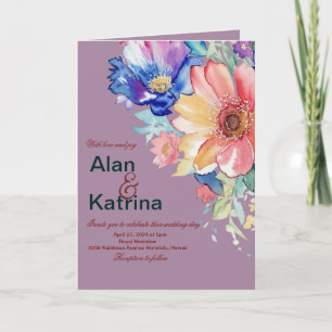Fett Florales Magenta Hochzeits-Falt- Einladung