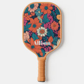 Fett florales Muster Moderne botanische Gewohnheit Pickleball Schläger (Rückseite)