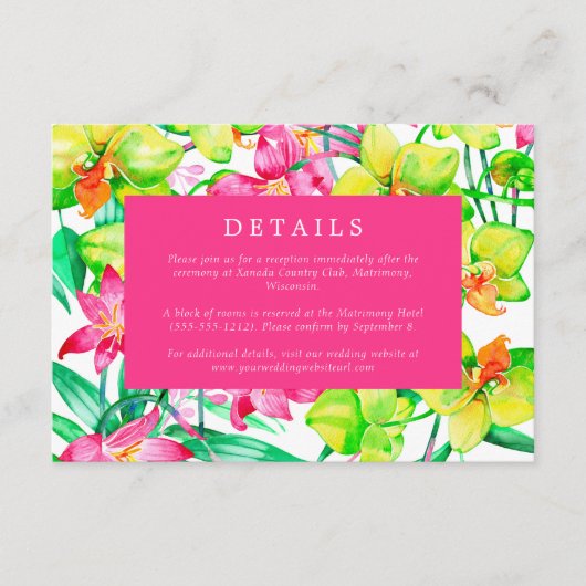 Fett florrosa Watercolor Hochzeitdetails Begleitkarte (Vorderseite)