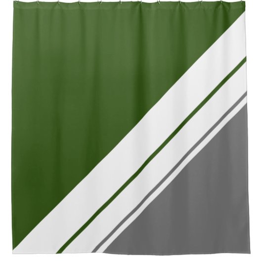 Fett Forest Green Grey White Slant Racing Streifen Duschvorhang (Vorderseite)