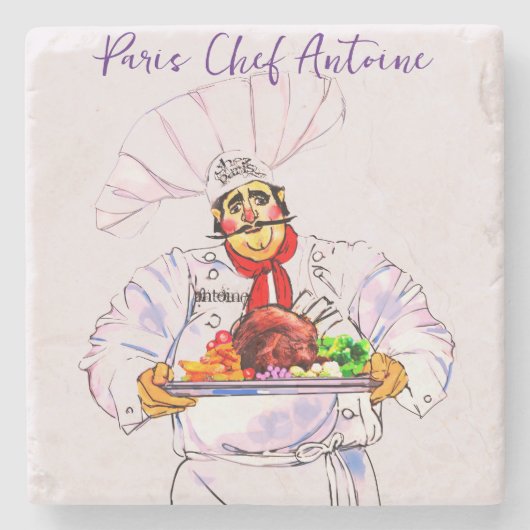 Fett französischer Koch Antoine Servieren auf Silb Steinuntersetzer (Vorderseite)
