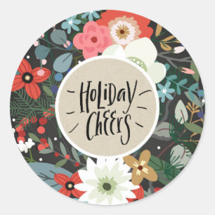 Fett Funky Floral Dunkles Chic Modernes WEIHNACHTS Runder Aufkleber