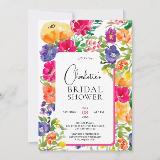 Fett-Gartenblumenwasser-Brautparty Einladung (Vorderseite)