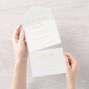 Fett gedruckte Schrift Buttergelb Elegante Hochzei All In One Einladung