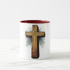 Fett gedruckter hölzerner christlicher Kreuz-Kaffe Tasse