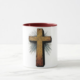 Fett gedruckter hölzerner christlicher Kreuz-Kaffe Tasse