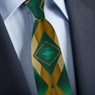 Fett gedrucktes Diamantmuster in Gold und Smaragd Krawatte