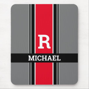 Fett gedrucktes Monogramm & Name, rote graue & sch Mousepad