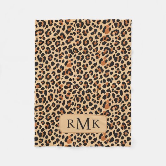Fett gefaltes Leopard drucken Custom 3 Letter Mono Fleecedecke (Vorderseite)