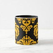 Fett Gelb & Schwarz Elegantes Chic Damask Muster Tasse (Zentrum)