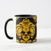 Fett Gelb & Schwarz Elegantes Chic Damask Muster Tasse (Links)