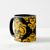 Fett Gelb & Schwarz Elegantes Chic Damask Muster Tasse (Vorderseite Links)