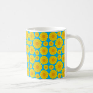 Fett Gelb und orange Blume auf blauem Hintergrund Kaffeetasse