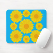 Fett Gelb und orange Blume auf blauem Hintergrund Mousepad (Mit Mouse)