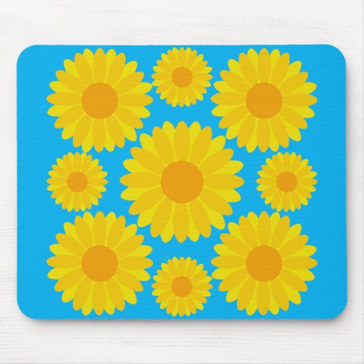 Fett Gelb und orange Blume auf blauem Hintergrund Mousepad (Vorne)