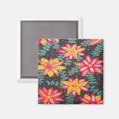 Fett Gelb und orange Blume auf schwarz Magnet (Vorderseite/Rückseite)