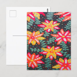 Fett Gelb und orange Blume auf schwarz Postkarte