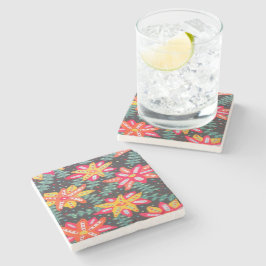 Fett Gelb und orange Blume auf schwarz Steinuntersetzer