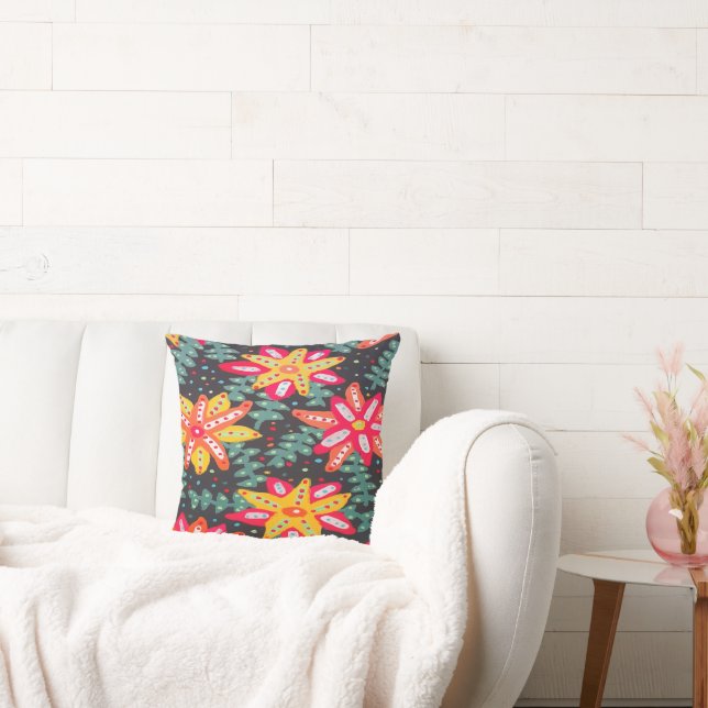 Fett Gelb und orange Blume Schwarz Kissen (Liege)