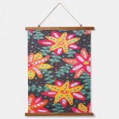 Fett Gelb und orange Blume Schwarz Wandteppich Mit Holzrahmen (Vorderseite)