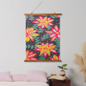 Fett Gelb und orange Blume Schwarz Wandteppich Mit Holzrahmen (Schlafzimmer)