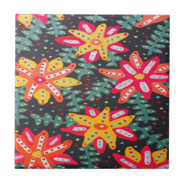 Fett Gelb- und Orangefarbene Blume auf schwarzer S Fliese