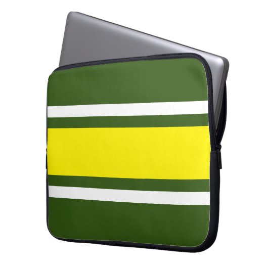 Fett gelbe, weiße Streifen grün Hintergrund Laptopschutzhülle (Vorderseite Links)