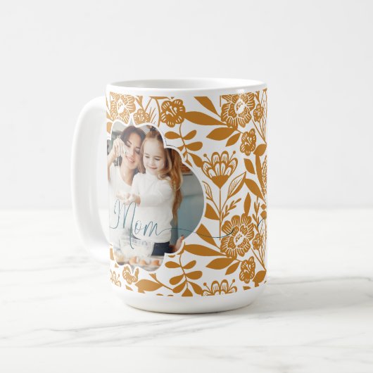 Fett Gelbes Blumenmuster Mama Foto Kaffeetasse (Vorderseite Links)