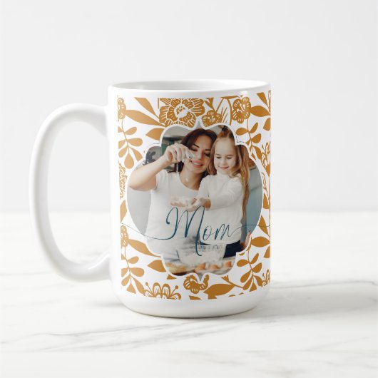 Fett Gelbes Blumenmuster Mama Foto Kaffeetasse (Links)
