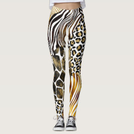 Fett gemischte Tierprägungen Gold-Akzente Leggings