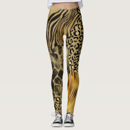 Fett gemischte Tierprägungen Gold-Akzente Leggings