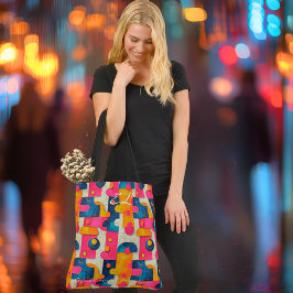 Fett geometrisch Abstrakt mit Rosa, Gelb und Blau Tasche